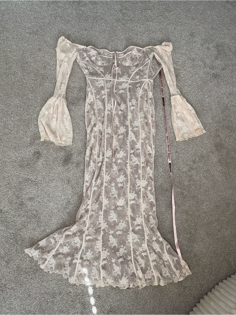 House of CB Sheer Lace Off-Shoulder Maxi Dress in Cream
